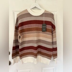 Charter Club Women's Striped Crew Neck Sweater - Brown and Cream